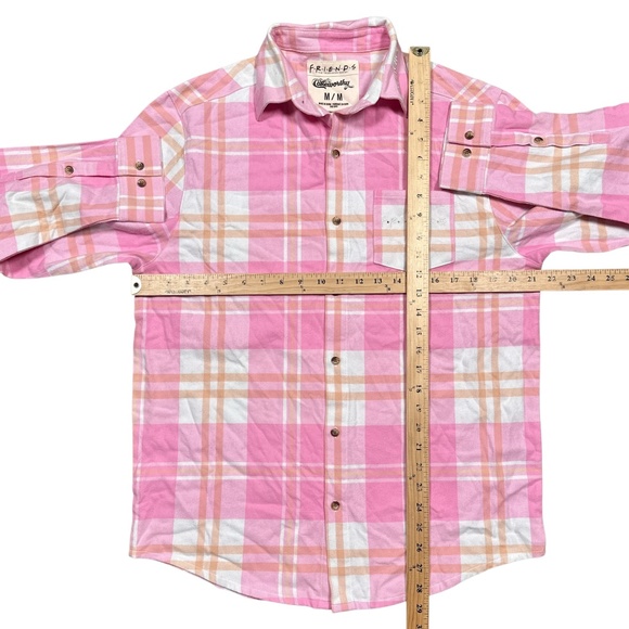 Cakeworthy x Friends Chandler Pink White Plaid Flannel Button Shirt Mens Medium - Picture 5 of 8